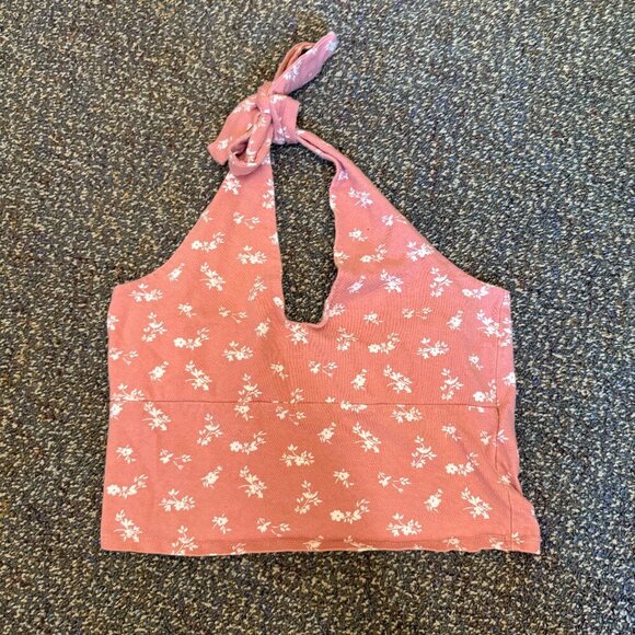 Hollister Pink Floral Halter Crop Top Size Large - Picture 1 of 3